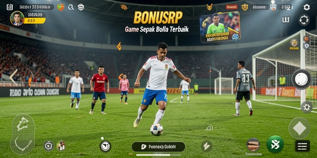 Menampilkan aksi seru dalam game sepak bola BONUSRP.