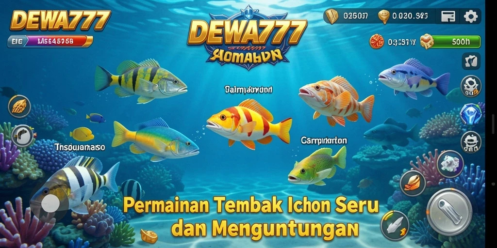 Screenshot utama DEWA777 menampilkan gameplay Tembak Ikan yang seru.