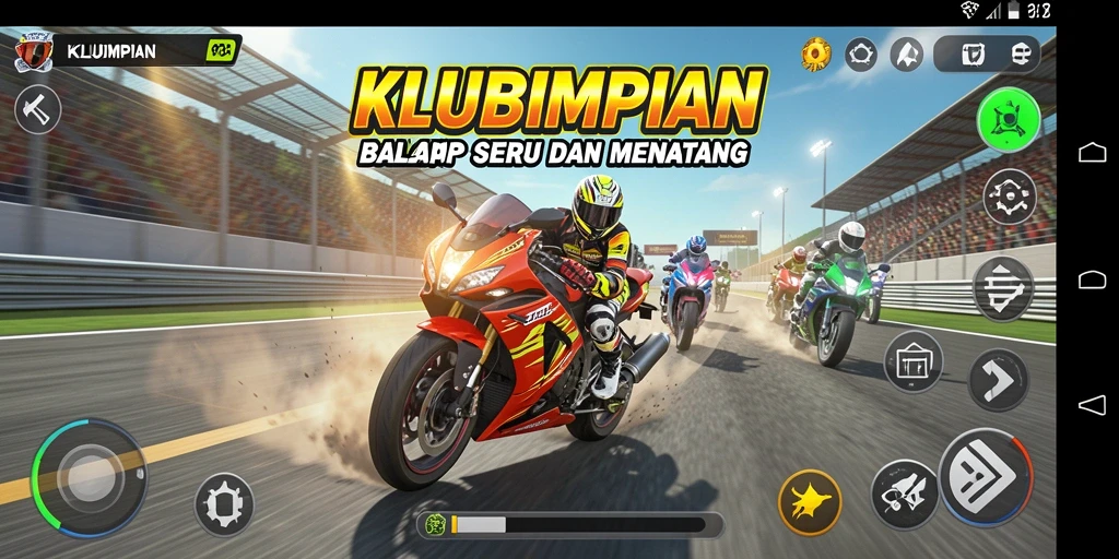 Gameplay seru dan menegangkan dari KLUBIMPIAN dengan motor balap.