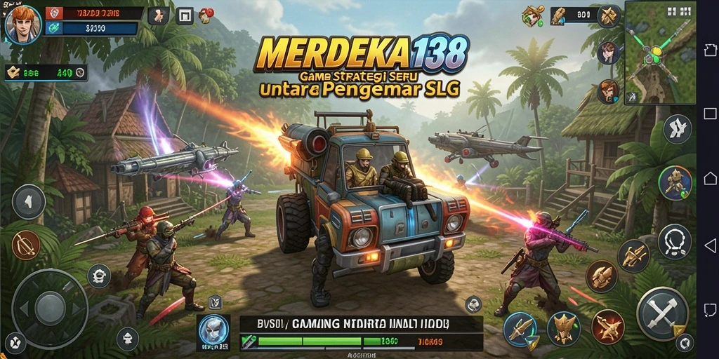Tangkapan layar utama menunjukkan pertempuran strategis di dunia MERDEKA138.