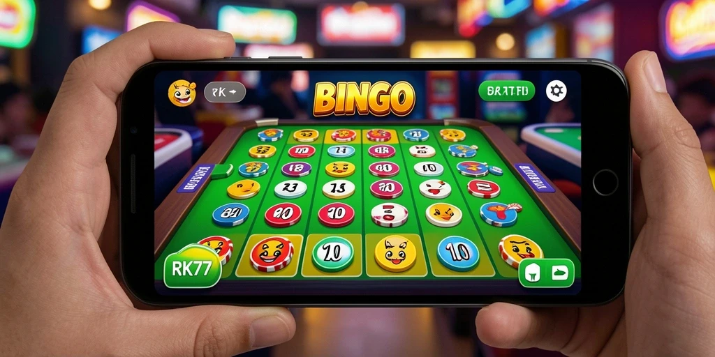 Screenshot RK77 menunjukkan antarmuka gameplay Bingo yang menarik.
