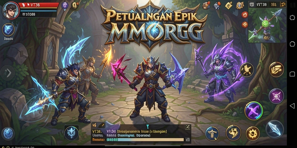Screenshot gameplay VT38 menampilkan pertarungan seru dalam dunia MMORPG.
